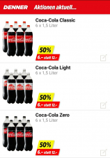Denner: 50% auf 6×1.5Liter Coca Cola, (Fr. und Sa.)