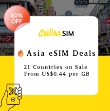 ChillaxSIM eSIM Asien – 50 % Rabatt, 10 GB/30 Tage ab 4 CHF