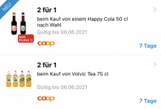 2 für 1 „Happy Cola“ und „Volvic“