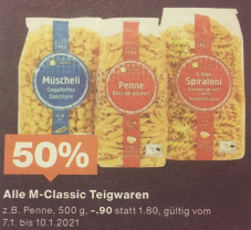 Jetzt gültig - 50% auf M-Classic Teigwaren