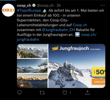 50% auf Jungfraubahn tickets bei Coop