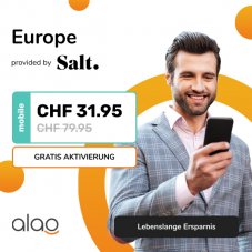 Salt Europe (alles unlimitiert in EU) bei alao für CHF 30.90 + CHF 100.- Brack Gutschein