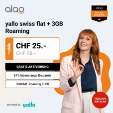 65% auf Yallo Swiss Flat mit 3GB statt 1GB EU-Roaming