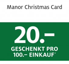 Manor Christmas Card: 20.- geschenkt pro 100.- Einkauf bei Non-Food-Abteilungen (exkl. Multimedia und Elektronik)