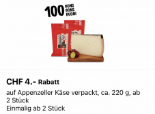 Appenzeller Käse bei Coop (CHF 4 Rabatt ab 2 Stück mit Bon)