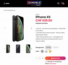 Apple iPhone XS 64 GB Space Gray für CHF 629.- auf 123mobile.ch