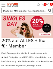 Import Parfumerie: 20% auf alles* + 5% für Member zum Singles Day