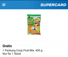 Eine Packung Coop Fruit-Mix 400g gratis über Supercard App