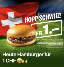 Hopp Schwiiz - McDonalds Hamburger für CHF 1.-