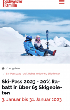Schweizer Familie – Ski-Pass – 20% Rabatt in über 65 Skigebieten