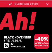 Nur heute - Ackermann Singles Day Gutschein für 40% auf Shirts, Tops, Jeans und Hosen (ohne Technik)