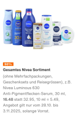 Nivea Produkte 50% in Migros