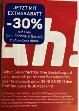 30% bei Ackermann (exkl. Technik & Garten)