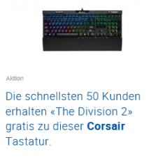 CORSAIR K70 RGB MK.2 Rapidfire Mechanical Gaming Keyboard, Schweizer Layout + gratis “The Division 2” bei digitec