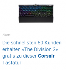 CORSAIR K70 RGB MK.2 Rapidfire Mechanical Gaming Keyboard, Schweizer Layout + gratis „The Division 2“ bei digitec