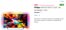 Philips 4K 65 Zoll Fernseher inklusive 25% Rabatt bei digitec