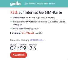 Yallo Internet Go mit 75% Rabatt