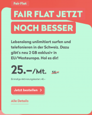 Wingo Fair Flat – Schweiz Unlimitiert – NEU: 2GB pro Monat in EU inklusive – Lebenslang