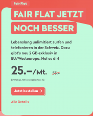 Wingo Fair Flat - Schweiz Unlimitiert - NEU: 2GB pro Monat in EU inklusive - Lebenslang