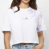 Snipes: ELLESSE Damen T-Shirt in weiss mit lila Batik-Look