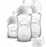 Nur heute: Philips Avent Natural Flaschen-Set Glas für Neugeborene SCD303/01, 3 Flaschen & Schnuller bei Baby-Markt