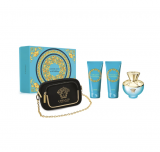Versace Dylan Turquoise Pour Femme Geschenkset (100ml Edt, 100 ml Waschgel, 100 ml Bodylotion & Handtasche) für CHF 64.-