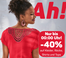 Bis Mitternacht 40% auf Kleider, Röcke, Tops & Shirts bei Ackermann (nicht auf reduzierte Artikel anwendbar)