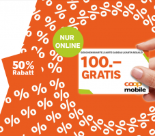 Coop Mobile Basic für CHF 14.95 / Mt. inkl. Swisscom Netz, unlim. Telefonie + SMS, 50GB Daten ohne Verfall plus Coop Geschenkkarte im Wert von CHF 100.-