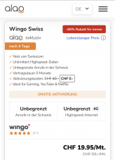 Wingo Swiss (Swisscom-Netz) für CHF 19.95 lebenslang