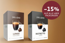 Delizio: 15 Prozent Rabatt auf alle 48er-Packungen Kaffee sowie für 96- und 192-Kapseln