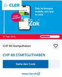 CHF 80.- Startguthaben bei Zak-Kontoeröffnung