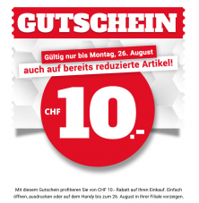 LIPO 10.- Gutschein ab Fr. 20.- (bis 26.08.2019) - Onlineshop ausgenommen