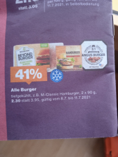 41% auf tiefgekühlte Burger Migros