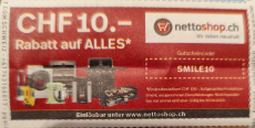 nettoshop.ch: 10 Franken Rabatt ab 100 Franken Bestellwert, gültig bis April 2023
