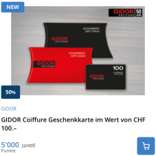 50% Rabatt GIDOR Coiffure Geschenkkarte im Wert von CHF 100.–