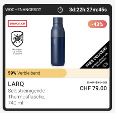 LARQ Selbstreinigende Thermosflasche 740ml mit 43% Rabatt bei Twint