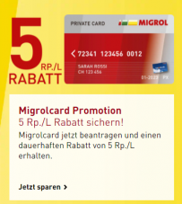 Migrol Private Card dauerhaft kostenlos & 5 Rp./Liter Reduktion