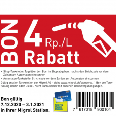 Treibstoff Rabattbon 4Rp./L bei Migrol