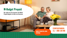 Prepaid Startguthaben von CHF 15.- und 100 MB Daten bei M-Budget-Mobile