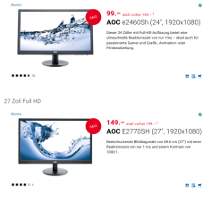 Ausgewählte Monitore von Philips und AOC bei digitec stark reduziert, z.B. AOC E2770SH für CHF 149.- statt CHF 199.-