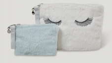 C&A: Set - Kunstfell-Kosmetiktasche und Portemonnaie, weiss/türkis oder schwarz (bei Abholung)