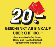 Manor Gutschein für CHF 20.- Rabatt ab CHF 100.- Bestellwert auf diverse Kategorien bis 30.08.2023