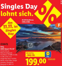 Chiq UHD-Smart-TV, 55’’ (Aktion nur in der Deutschschweiz gültig), ab 10.11. mit Lidl Plus