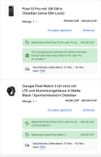 Pixel 10 Pro 128Gb + Pixel Watch 3 LTE (41/45mm) + 50 CHF Store-Guthaben