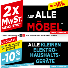 16% auf viele Möbel und 10% auf kleine Elektro-Haushaltsgeräte bei Conforama, z.B. TV/HI-FI/VIDEO MÖBEL “BIANKO“ für CHF 251.15 statt CHF 399.-