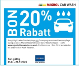 Migrol Car Wash: 20% Rabattbon für Standardpflege mit Zusatzprogramm oder einer Premiumpflege