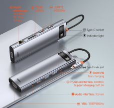 Baseus USB-C Hub | 2xHDMI 4K, 3xUSB, PD100W, 1GbLAN bei AliExpress