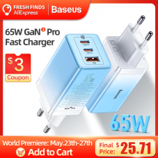 Baseus GaN 65W USB-C Ladegerät (versch. Fast Charge Protokolle)