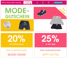 Nur HEUTE: BABY-MARKT 20% Online und 25% in der App auf „Mode“