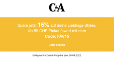 15% Extrarabatt bei C&A ab einem Einkaufswert von 59 Franken, auch auf Sale Artikel! z.B. T-Shirts ab CHF 4.95